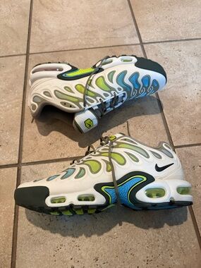 Nike White with Lime Green & Teal Men's Sneakers